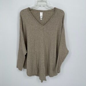 WynneLayers Women's Tan V-Neck Seamed Relaxed Fit Dolman Sleeve Sweater Size 1X